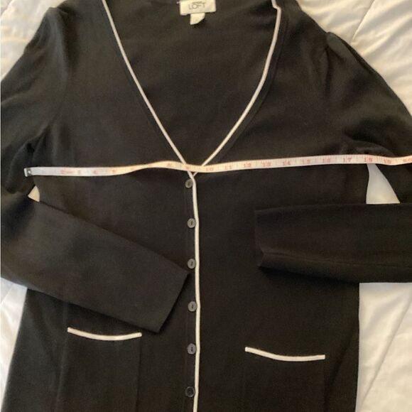 Loft M black w white the stripe button front, chic cardigan, - Picture 6 of 7